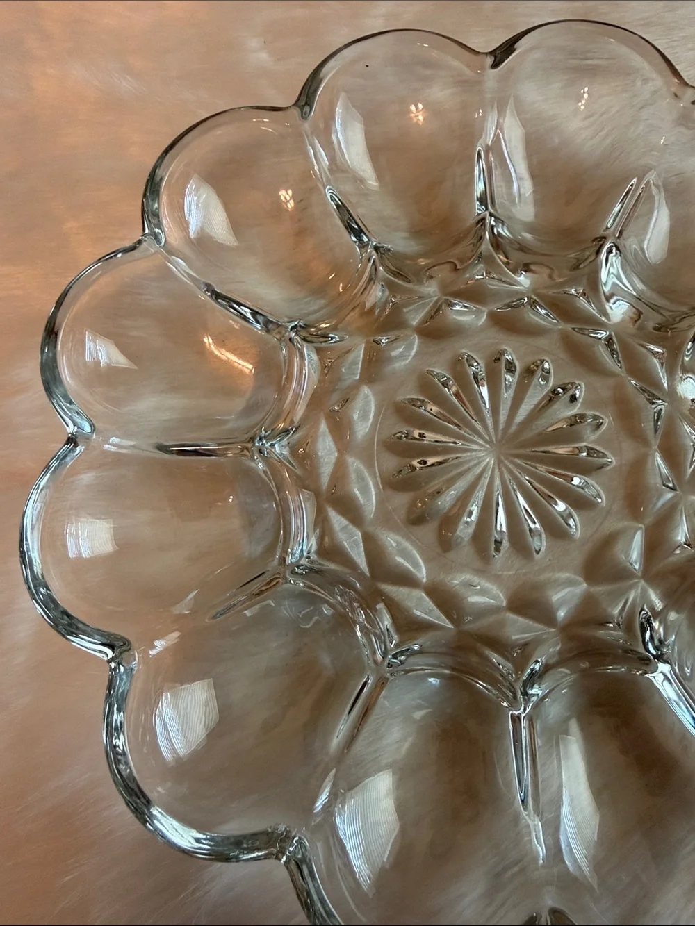 Vintage Anchor Hocking Clear Glass Scalloped Egg Plate / Serving Dish